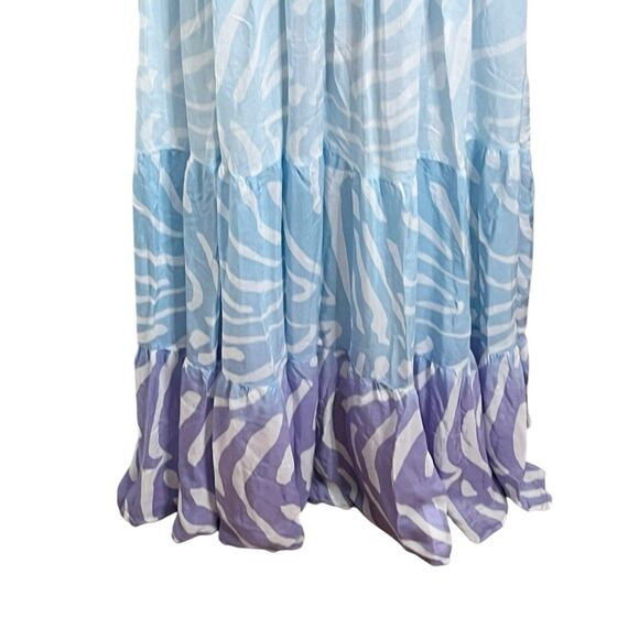 Oliphant Zebra Print Ruffle Maxi Dress Women’s Size Small Blue Ombré Tiered - Picture 4 of 12